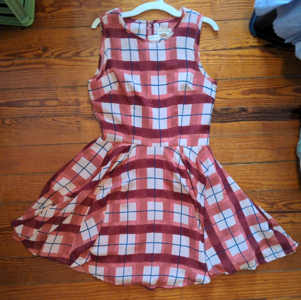 NEW! Maison Jules Small Dress Fit Flare Plaid Retro Lined NWT Flattering & Cute